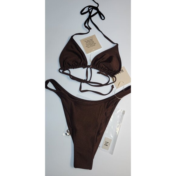 SAME Los Angeles Swim Bikini Set 2Pc Top High Weist Bottom 90s Brown SZ M - Picture 9 of 15
